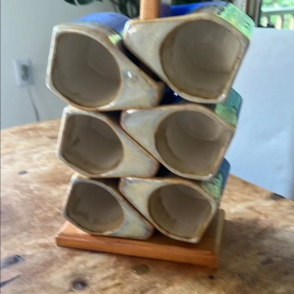 MCM Rodolfo Padilla Complete cobalt blue 6 stackingMugs and Orig holder